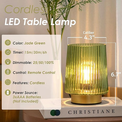 Dorm Battery Operated Lamp with Remote Control for New Home Decor,Cordless Dimmable Brightness Small Decorative Lamp with Timer for Shelf/Entryway/Corner/Patio/Small Spaces (Forest Green)