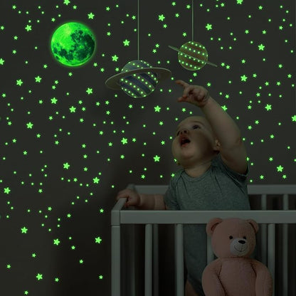 Glow in The Dark Star Stickers 334PCS Wall Stickers Luminous Glow Stars for Ceiling Stars Moon Decor,Bright and Lasting for Kids Bedroom Decals Party and Birthday Decoration,Green