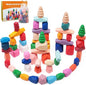 50 PCS Wooden Stacking Rocks Sensory Toys for Toddlers 3-4 Learning Montessori Building Block Toys Balancing Stacking Stones Preschool Learning Educational for Kids 3 4 5 Years Old Gifts