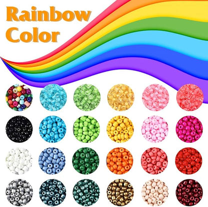 7600pcs Friendship Bracelet Kit Including 6000pcs 4mm Glass Seed Beads and 1600pcs Letter Beads for Bracelet Making, Jewelry Making and Crafts with 20m Crystal String and 30m Elastic String