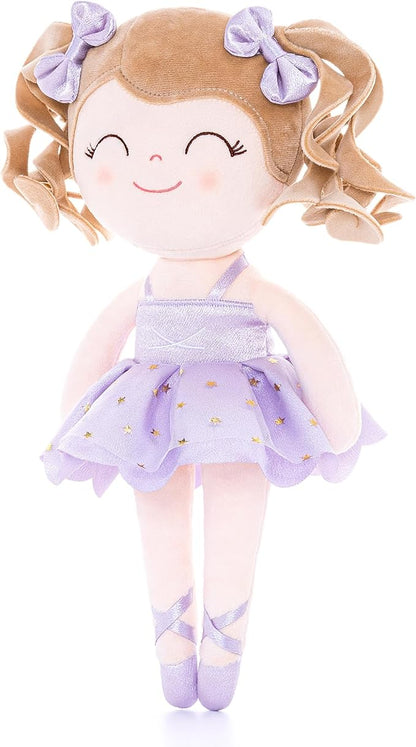 Gloveleya Baby Dolls Soft Snuggly Curly Hair Ballerina Doll First Baby Girl Gifts Plush Ballet Doll with Lace Mesh Dress Purple 14inches Ballerina Series