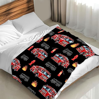 Boys Blanket Gift Fire Truck Throw Blankets for Kids Adults Birthday, 60x80 Inches Lightweight Cozy Decor Throw for Sofa Couch Bedroom Office