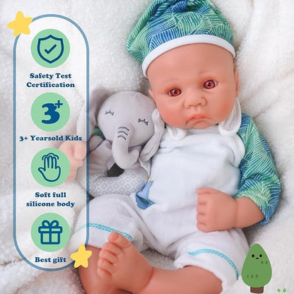 Boy 15 Inch, Full Silicone Baby Doll, Realistic Baby Dolls, Realistic Veins & Pose, Not Vinyl, Reborn Baby Dolls Silicone Full Body, Gift Set