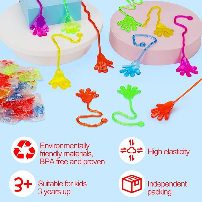 200PCS Glitter Sticky Hand Party Favors for Kids Birthday Supplies Goodie Bag Stuffers Classroom Treasure Box Carnival Prizes Bulk Goody Treat Gift Trinkets Stuff Pinata Fillers Mini Stretchy Toys