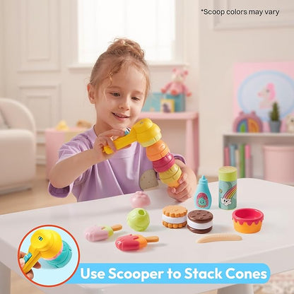 Ice Cream Maker Pretend Toy for Role Play, Play Food Toy Set, Play Kitchen Accessories, Christmas Preschool Gifts for Girls Boys Kids Toddlers Age 3+