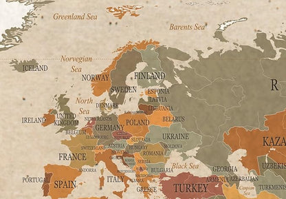 artgeist Pinboard World Map 35x24 in - Cork Board & Canvas Print Wall Art 1 pcs Memoboard with 50 Pins Noticeboard Message Board Image Picture Home Decor Travel Map k-C-0048-p-d