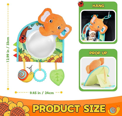 Baby Car Seat Toys - Mirror, Teether & Crinkle Paper - Rear Facing & Tummy Time - Fun Travel Toy