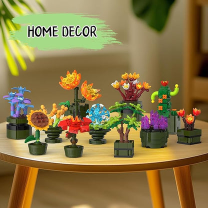 NUTCRACKER 12Pcs/Set Succulent Flower Building Set, Flower Bonsai Botanical Collection Toy Building Kit, DIY Mini Flower Model Home Decor, Easter Birthday Gift for Adult Women Girls (987 Pieces)