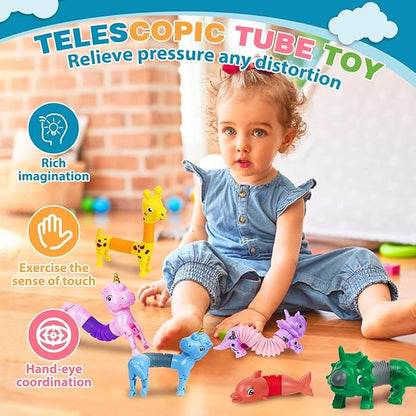 10 Pack Animals Halloween Fidget Toys for Toddlers, Animal Pop Tubes for Kids 3 4 5 6 7 8 Year Old Girls Boys Birthday Gifts Autism Sensory Toy for Kid Age 3-8 Tube Party Favors