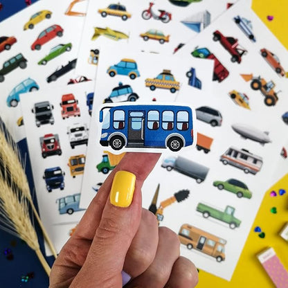 BulbaCraft Truck Stickers - Construction Stickers - Train, Airplane, Tractor, Boat, Fire Truck and Race Car Decals – Extra Durable Waterproof Vehicle Decals, Gifts for Women & Men