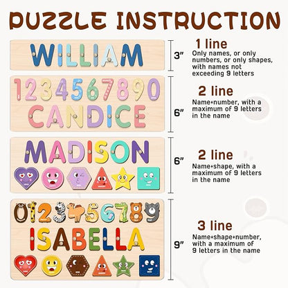 Personalized Name Puzzle for Kids, Customized Baby Gifts, Wooden Shapes Puzzles for Toddlers Boy and Girl, 1 Year Old Girl Gifts, Baby Shower