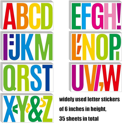 Bemeol 190 Pcs 35 Sheets Bulletin Board Letters for Classroom Large 6 Inch Alphabet Letter Stickers Self Adhesive Letters for Bulletin Board Display Home School(Colorful)