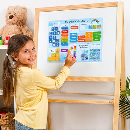 Simply magic 58 PCS Kids Calendar - My First Daily Magnetic Calendar with Weather and Feelings, Days of The Week, All About Today Board – Preschool Learning Chart for Wall or Fridge, Circle Time
