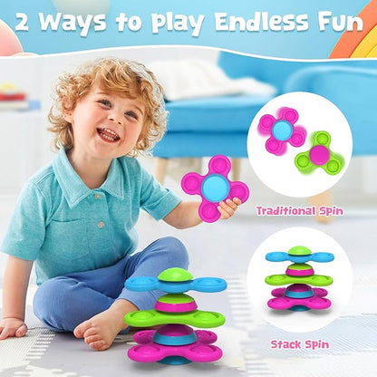 3PCS Silicone Suction Cup Spinner Toys for 1-2 Year Old Boys & Girls | Sensory Baby Bath Toys for Toddlers 12-18 Months | Birthday Gifts for Infants | Spinning Top Travel Toys
