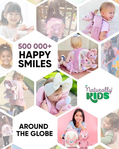 Naturally KIDS Pink Dinosaur Toys for Girls, Triceratops Toy, Dinosaur Gifts for 2 3 Year Old Girls, Toddler Backpack