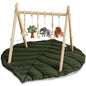 Razee Wooden Baby Play Gym Activity Mat, Leaf Shaped Play Mat Baby Gym with 6 Hanging Sensory Toys Foldable Baby Gym Newborn Infant Baby Use