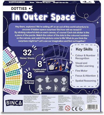 BINCA Dotties Dot Art Activity Kit - Space, 1500+ Stickers, Mess-Free Activities, DIY Dot Sticker Art for Toddlers, Kids Travel Activities, Craft Kits & Gifts for Boys & Girls Ages 4,5,6,7