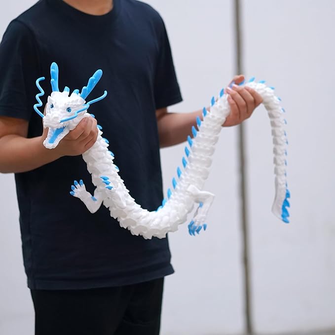 47.5inch Large 3D Printed Dragon,Flexible Joint Animal lacertid Figurines, Home Office Decor,Fidget Toy for Adults Teens Boy Festival Gifts,Easter Basket Stuffers ,Executive Desk Toy (white A)