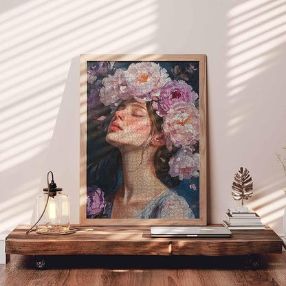 Flower Head Women Jigsaw Puzzle,Girl Puzzles for Adults 1000 Pieces，27 x 20 Inches Puzzles for Families, HD Quality Lady Photo Puzzle Gift, Perfect for Party Game Gifts