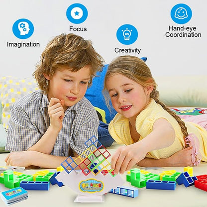 64Pcs Tetra Tower Game, Stack Board Game for Kids and Adults, Fun Uzzle Family Games Team Toys Building Block