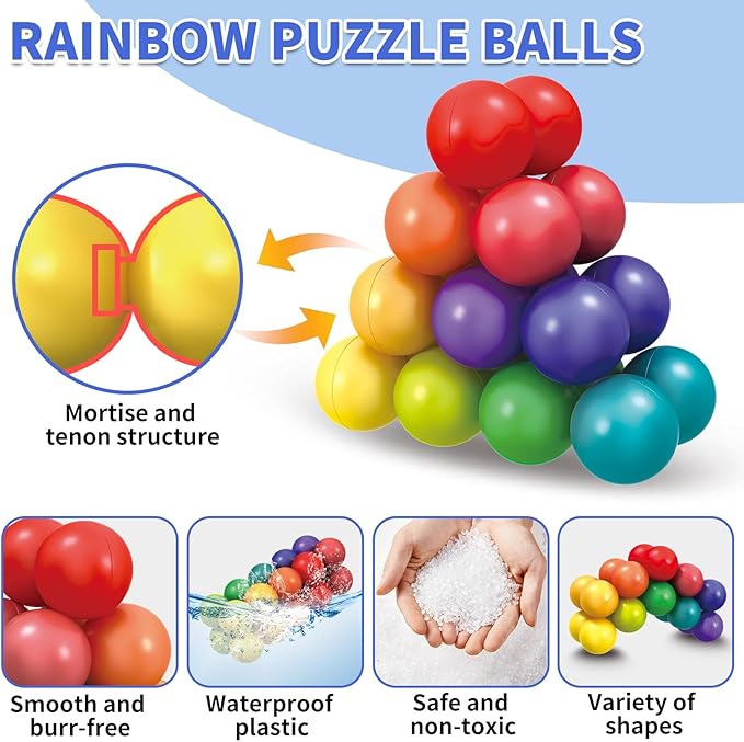 Autism Sensory Toys for Autistic Children, 2 Pack Fidget Toys for Kids Adults, Autistic ADHD Rainbow Ball Stress Toy, Stocking Stuffers Airplane Car Travel Essentials Calm Down Toddler Activities Toy