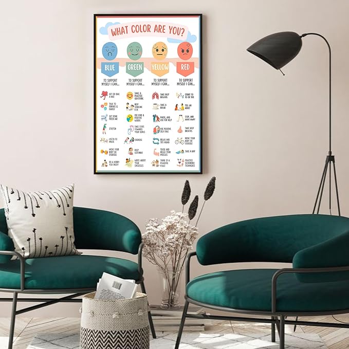 Mental Health Canvas Wall Art Feelings Chart Emotions PosterAwareness Preschool Emotions Faces Calm Prints Calm Down Corner Home for Kids Room Classroom Wall Decor 16x24in BlackFramed