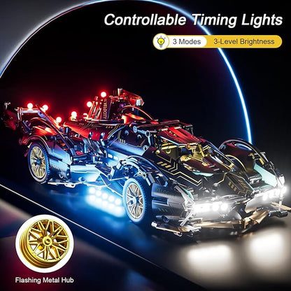 Sport Car Building Block Sets for Adults,Race Car with LED Lights Collectible 1:14 Model Scale Engineering Toy Birthday Gifts for Men Teens Boys 8+ 8-12 12-16 12 13 14