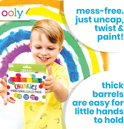 Ooly Chunkies 6 Neon Paint Sticks For Kids, Tempera Paint Sticks Neon Colors Set, No Mess Quick Drying Art Supplies for Toddlers and Kids