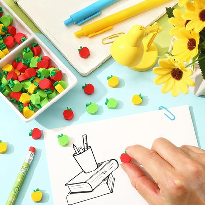 JUNEBRUSHS 150pcs Apples Erasers for Kids Bulk, Welcome Back to School Gifts Mini Apples Erasers for First Day of School Teachers Supplies Students Classroom Prizes Homework Rewards