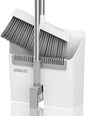 JOYMOOP White Broom and Dustpan Set, Upright Angle Design with Built-in Comb Teeth for Kitchen, Office, Pet Hair, Hard Floors