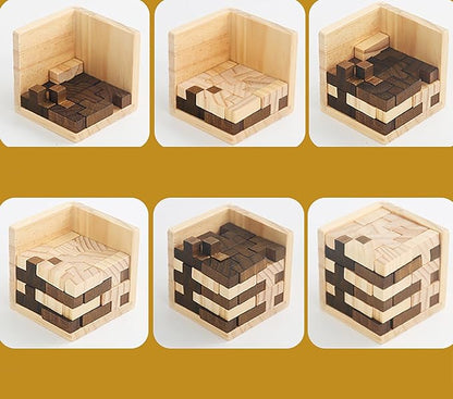 Wooden Brain Teaser Puzzle Cube Easter Basket Stuffers Wooden Puzzles T-Shaped Jigsaw Logic Puzzle Educational Toy for Kids and Adults by AHYUAN (Brown and Natural)