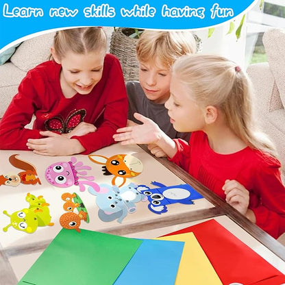 DINSUMRUG 20 Animal Arts & Crafts Kit for Kids 4-6, All-Inclusive Toddler Craft Box with Paper Plates, Puppets, Fun Activities, Tigers, Lions (134 Characters) (Animal)