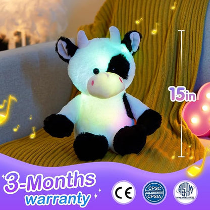 Glow Guards 15'' Light up Music Cow Stuffed Animals Glowing Singing Soft Plush Toy with Lullaby Songs LED Night Lights for Birthday Gifts Toddler Kids Nap Time Pal
