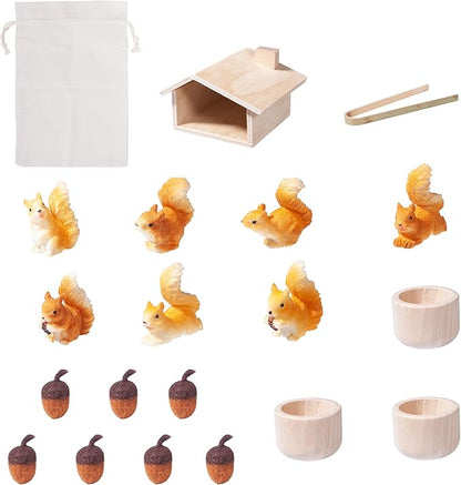 Sorting Stacking Wooden Toys for Toddlers, Squirrel Montessori Toys Toddler Sensory Bin Tool Toy, Wood Squirrel Toy House Fine Motor Skill Early Learning Educational Gift for Kids