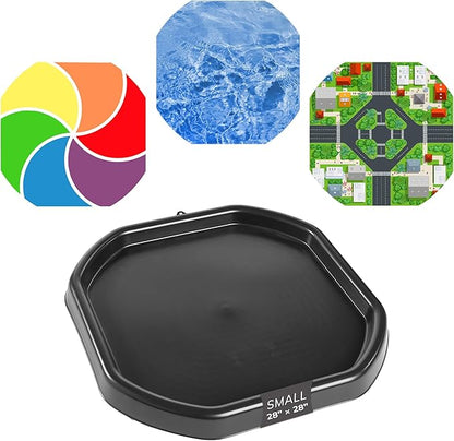 MEKA Tuff Tray with 3 Play Mats, Sensory for Kids Road, Water, Color Themes, Indoor Outdoor Use, Home or Classroom (Black, Small 28" x 28")
