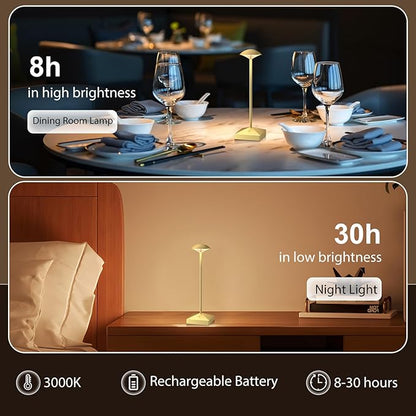 3 Pack 8.26in Gold Small Cordless Table Lamps Rechargeable, Battery Operated Mini Lamp, Small Lamp Touch Portable Table Lights, LED Night Light for Bedside/Dining/Bar/Outdoor (Gold-B)