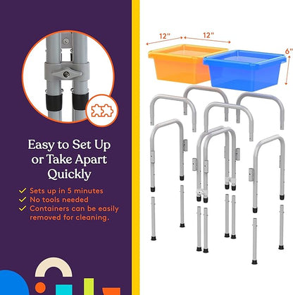Special Supplies Sensory Activity Table for Kids and Toddlers -with Plastic Buckets and Beach Toys for Interactive Learning - Water, Sand, and STEM Play (Two Buckets - Orange + Blue)