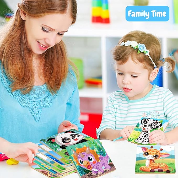 8 Pack Jigsaw Puzzles for Toddlers 1-2 3-6, 9 Piece Farm Animal Wooden Puzzles for Toddlers, Children Learning Educational Puzzles Toys for Boys Girls (Style 1)