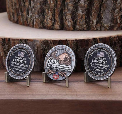 Coin Stand (6 Pack) - Coin Holder - Antique Brass Finish - Challenge Coin AA Medallion Token Holder - Veteran Owned Company!