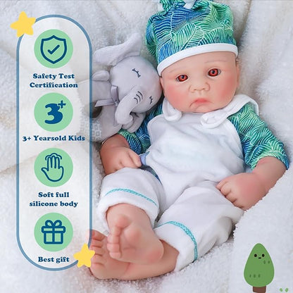 Boy 15 Inch, Full Silicone Baby Doll, Realistic Baby Dolls, Realistic Veins & Pose, Not Vinyl, Reborn Baby Dolls Silicone Full Body, Gift Set