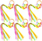 Sumind 6 Pcs Rainbow Ribbon Hand Kites Wands for Kids Dancer Streamer String Toy Thrown Waldorf Wand with Wooden Ring Wand Learning Educational(Fresh Colors)