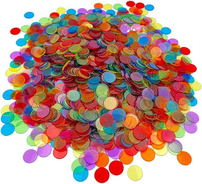 2000 Pieces 3/4 inch Transparent 6 Color Clear Bingo Counting Chips Plastic Markers for Large Group Games, Bingo Game,Game Night & Educational Activities
