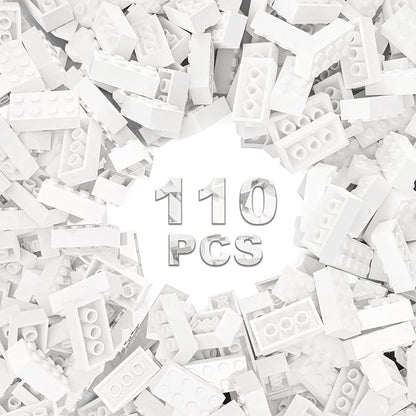 Classic Building Bricks 2x4, Compatible with Lego Parts and Pieces 3001, 110 Piece Bulk Building Block, Creative Building Block for Age 6+ Boys Girls and Bulk Enthusiast (White)