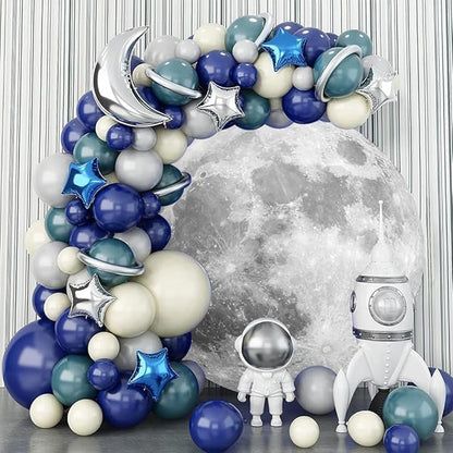 AOFOTO Lunar Surface Round Backdrop Outer Space Moon Happy Birthday Circle Background Cover Boy Girl 1st Birthday Party Children Kids Shoots Studio Props Network Celebrity Live Background 7.2x7.2ft