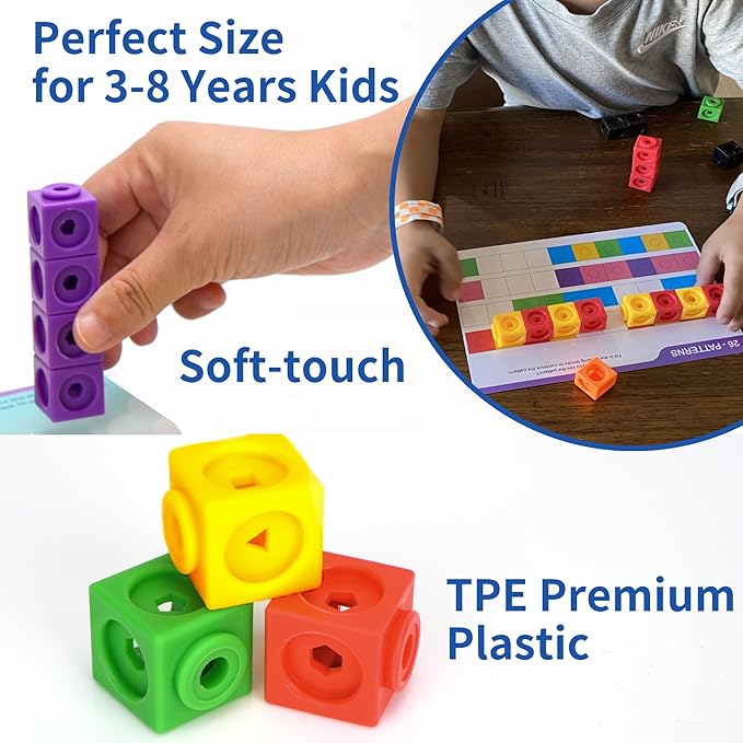 BenBen Math Manipulatives Blocks, 100pcs Number Counting Cubes, with 15 Game Cards & Storage Bag, 3-8 yrs Kids STEM Educational Toys, Homeschool Preschool Kindergarden Learning Activity Supplies