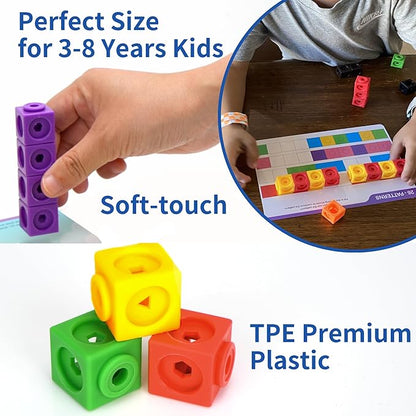 BenBen Math Manipulatives Blocks, 100pcs Number Counting Cubes, with 15 Game Cards & Storage Bag, 3-8 yrs Kids STEM Educational Toys, Homeschool Preschool Kindergarden Learning Activity Supplies