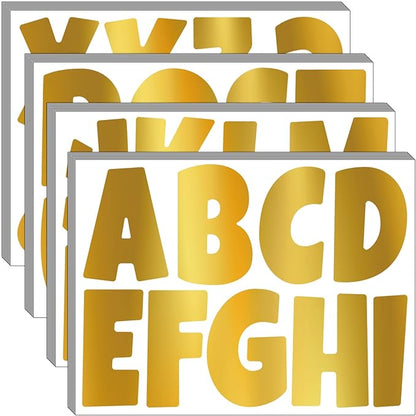 Bemeol Letter Stickers 351 Pieces 4 Inch Bulletin Board Letters Alphabet Cutout Letter for Bulletin Board Display Home Classroom School Decor(Gold)