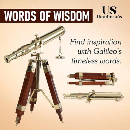 Vintage Brass Telescope on Tripod Stand – DF Lens Antique Desktop Telescope for Home Decor & Table Accessory | Nautical Spyglass for Navy & Outdoor Adventure