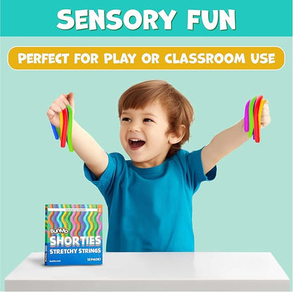 BUNMO Sensory Toys Stretchy Strings for Toddlers 3+ - Stimulating & Addictive Fidget Toys for Kids - Hours of Fun for Kids - Non-Mouthable Toy 3+ - Mini Smooth 12 Pack