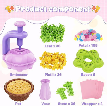 FUNZBO Fabric Flower Bouquets Toys Craft Kit, DIY Arts and Crafts for Kids Ages 4-6-8, Flower Making Toys for 4 5 6 7 8+Year Old Girl Birthday Gifts Ideas, Creative Activity Craft Flowers fot Toddler